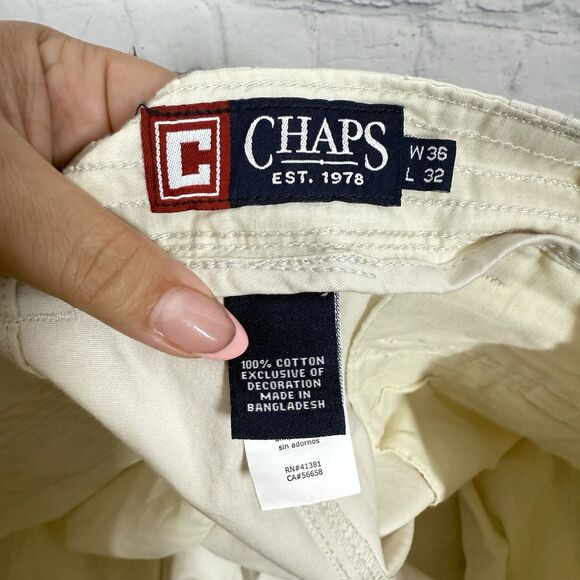 Vintage Chaps Cargo Pants Men 36X32 Beige Carpenter Loose Double Knee Work Wear - Picture 12 of 13